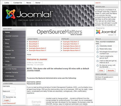 Joomla default screen
